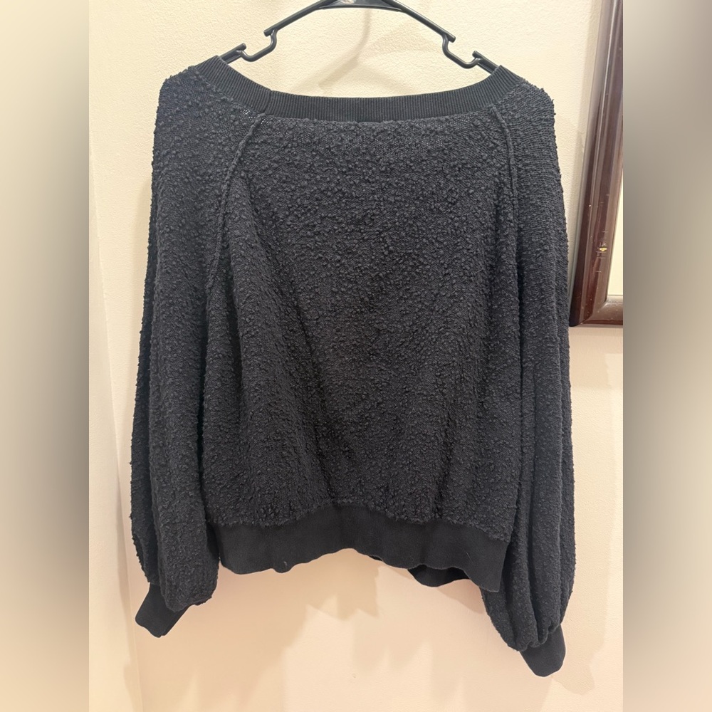 Free People Found My Friend Sweatshirt Black Textured Balloon Sleeve Small - Picture 6 of 7